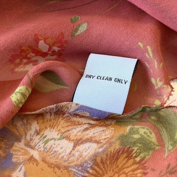 CAbi Womens 100% Silk Floral Embroidered Tunic Top S Coral Pink Sheer Boho Flowy - Picture 16 of 16